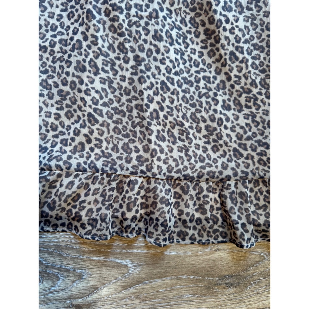 Abercrombie & Fitch Leopard V-Neck Ruffle Mini Dress XS Long Sleeve Smocked - Picture 3 of 13